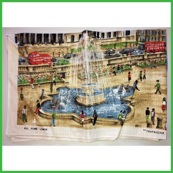 ULSTER Trafalgar Square Souvenir Irish Linen Tea Towel Mid-Century England UK - Picture 4 of 5